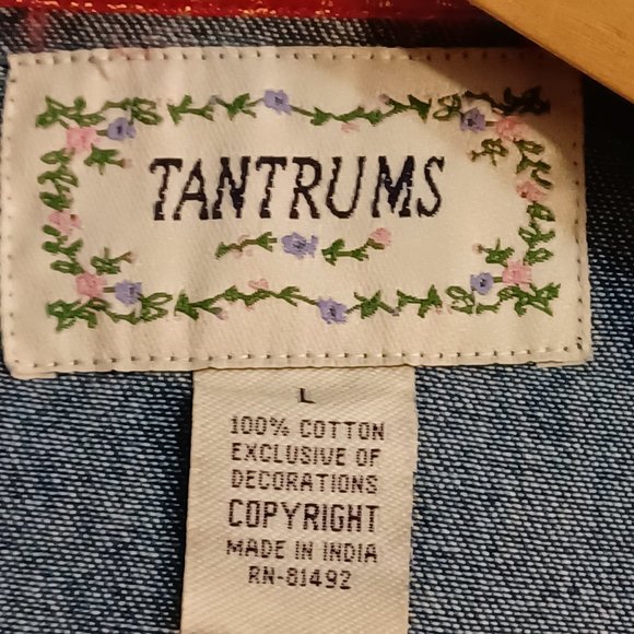 COPY - Tantrums,  womens cat embroidered denim large button up jacket. - Picture 3 of 11